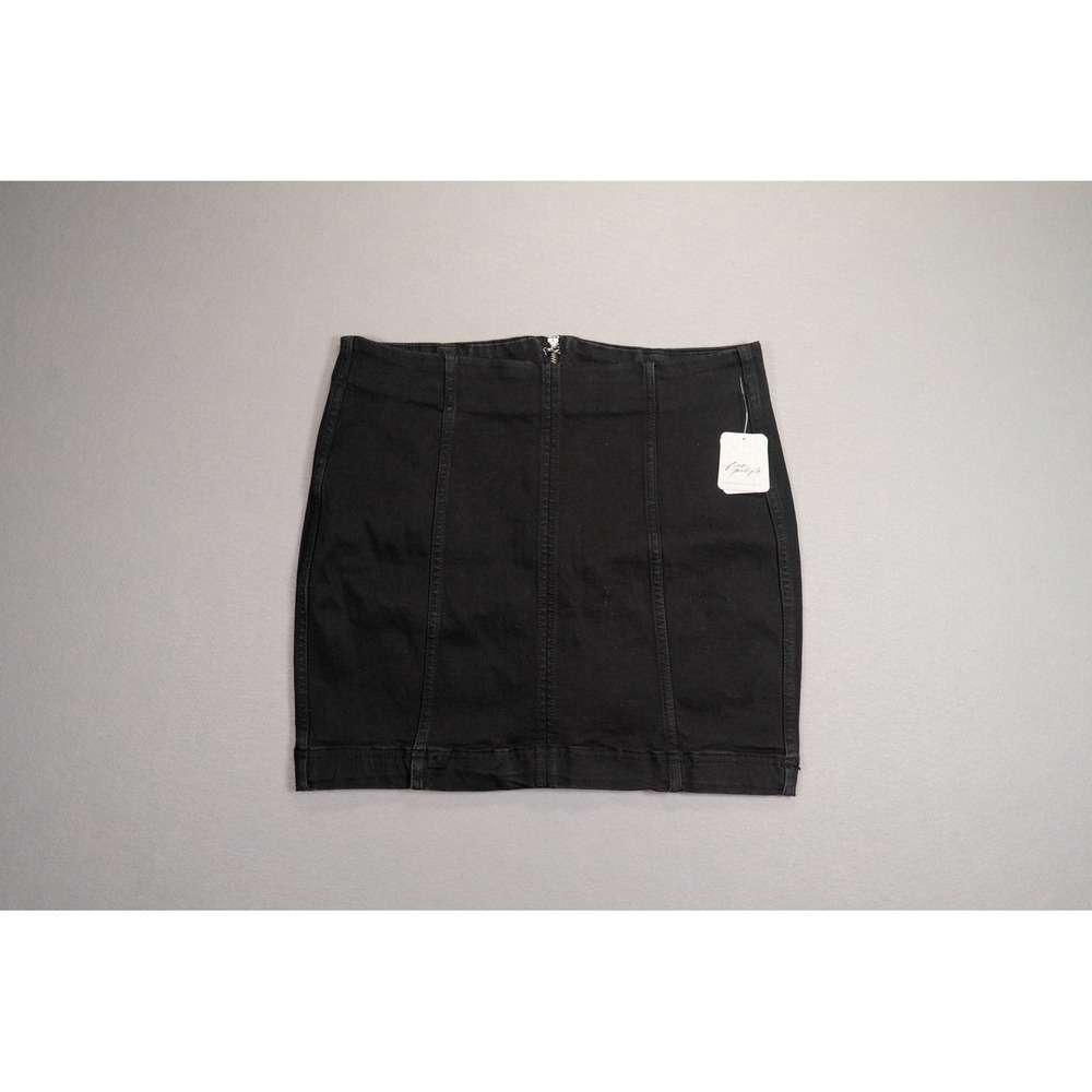 Free‎ People Black Denim Mini Skirt High Waisted Zip Back Size 8 NWT